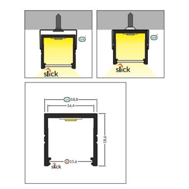 Zwart LED profiel inclusief opaal klikafdekking 18,8mm x 18,6mm - 20ZWART