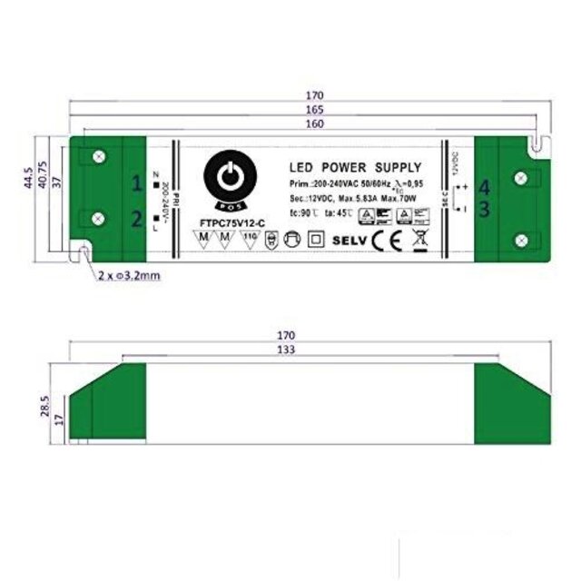 LED voeding 12v 75w dimbaar – fase afsnijding - IP20 - FTPC75V12-D