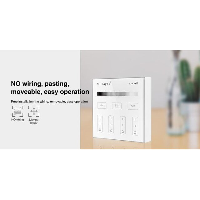 Enkel kleurige LED wanddimmer – Draadloos 4 zone - Miboxer