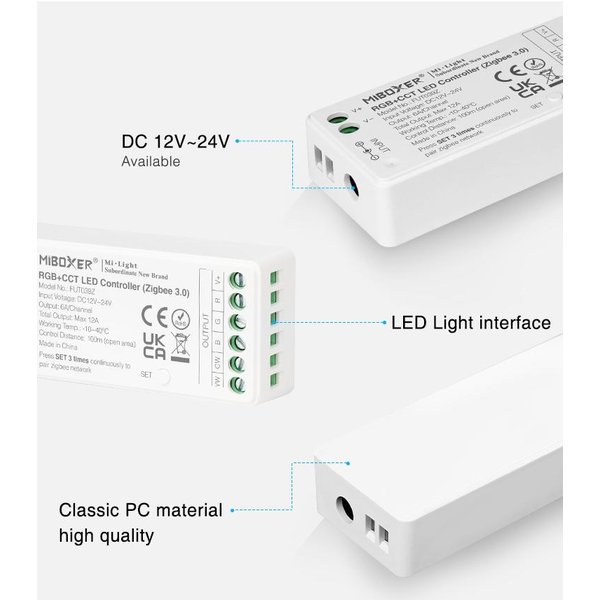 Miboxer 2 in  1 TUYA+ 2,4ghz LED controller om enkel kleurige / dual white LED strips te bedienen 12V/24V - MIBOXER E2-WR