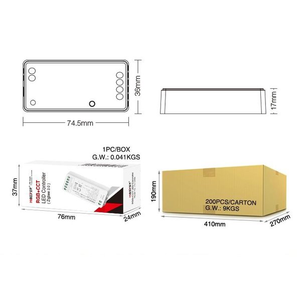 Miboxer 2 in  1 TUYA+ 2,4ghz LED controller om enkel kleurige / dual white LED strips te bedienen 12V/24V - MIBOXER E2-WR