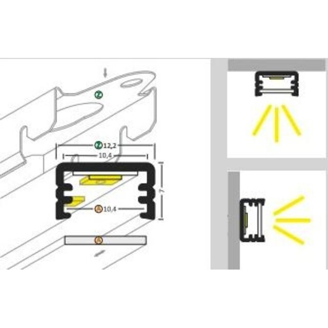 LED profiel inclusief afdekking 12,2mm x 7mm - SLIM100ALU