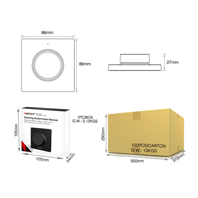 Zwarte LED wanddimmer – Draadloos – Miboxer K1-B