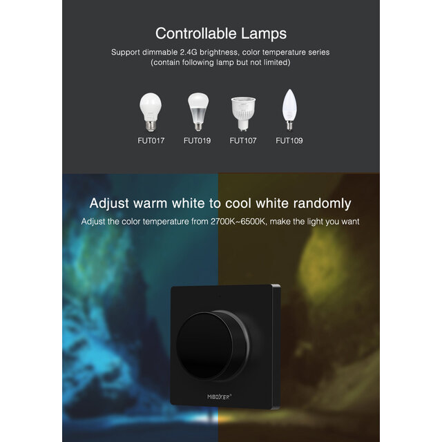 Witte enkel kleurige LED wanddimmer – Draadloos – Miboxer K1B