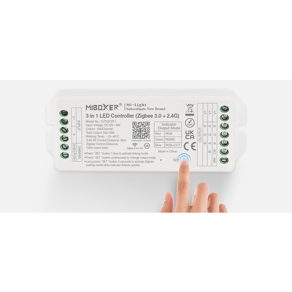 Miboxer 2 in  1 Zigbee + 2,4ghz LED controller om enkel kleurige / dual white LED strips te bedienen - FUT037ZP+ 12V/24V/48V
