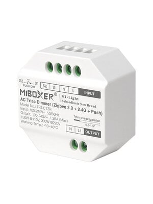 MiBoxer draadloze zigbee + 2,4ghz AC TRIAC LED dimmer – Draadloze Fase afsnijding Dimmer – Miboxer TR1-C1ZE