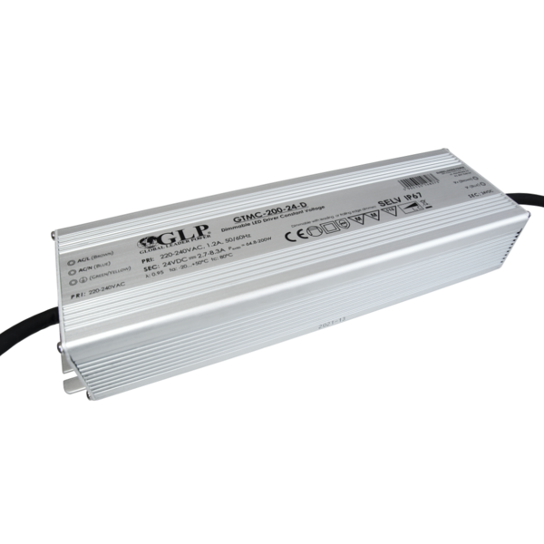 Luksus LED voeding Fase afsnijding dimbare LED voeding 200 watt 24 volt 8,3 ampere – IP67 GTMC-200-24-D