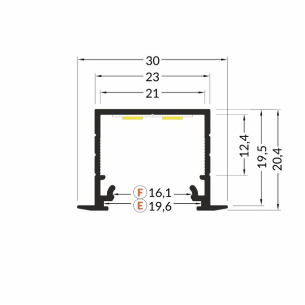 Luksus LED profielen Zwart LED inbouw profiel met afdekking 30mm X 20,4mm – 20INBOUW-ZWART