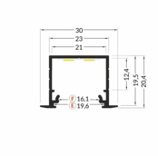 Wit LED inbouw profiel met afdekking 30mm X 20,4mm – 20INBOUW-WIT