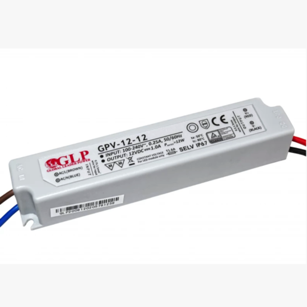 GLP LED voeding  LED voeding 12W 12VDC 1A CV - Waterdicht IP67 - GLP GPV-12-12