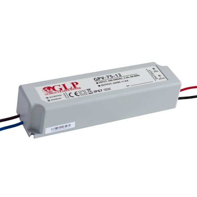 LED voeding 75W 12VDC 6,25A CV - Waterdicht IP67 - GLP GPV-75-12