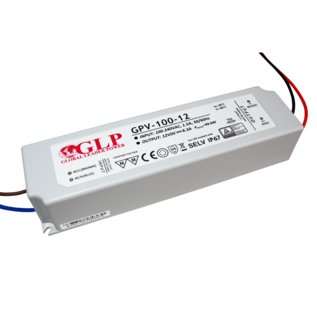 LED voeding 100W 12VDC 8,30A CV - Waterdicht IP67 - GLP GPV-100-12