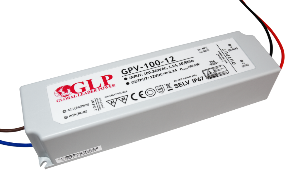 LED voeding 100W 12VDC 8,30A CV - Waterdicht IP67 - GLP GPV-100-12