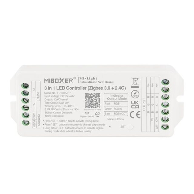 2 in 1 Zigbee + 2,4ghz LED controller 48 volt enkel kleurige / dual white LED strips te bedienen - FUT037ZP+