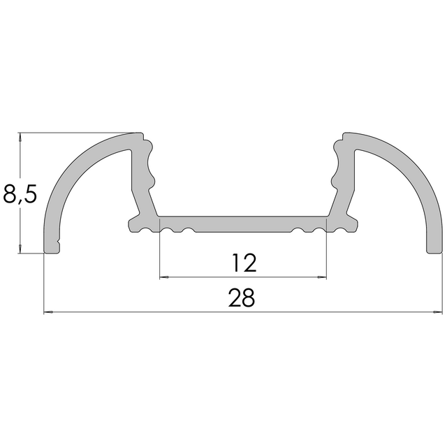 Wit half gebogen opbouw LED profiel inclusief klikafdekking 28mm x 8mm - 17.1WIT