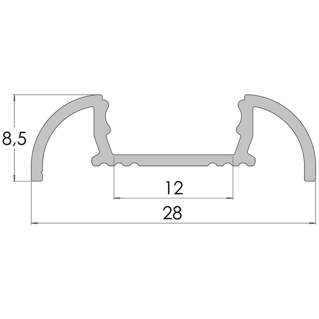 Zwart half gebogen opbouw LED profiel inclusief klikafdekking 28mm x 8mm - 17.1ZWART