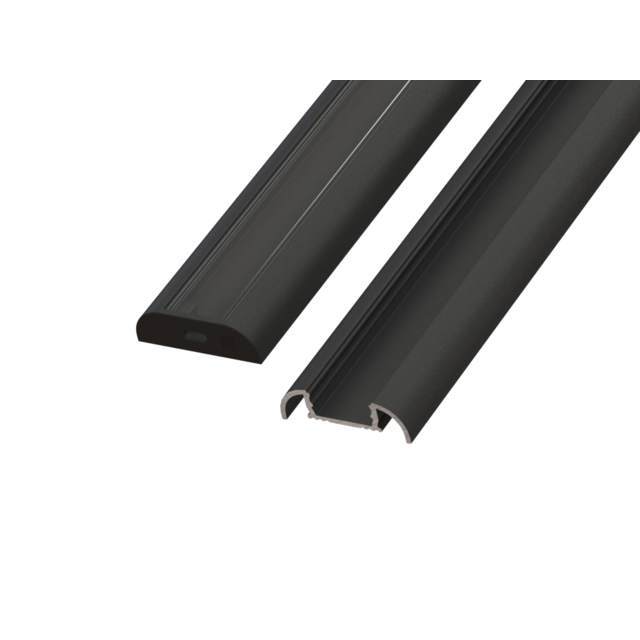 Zwart half gebogen opbouw LED profiel inclusief klikafdekking 28mm x 8mm - 17.1ZWART