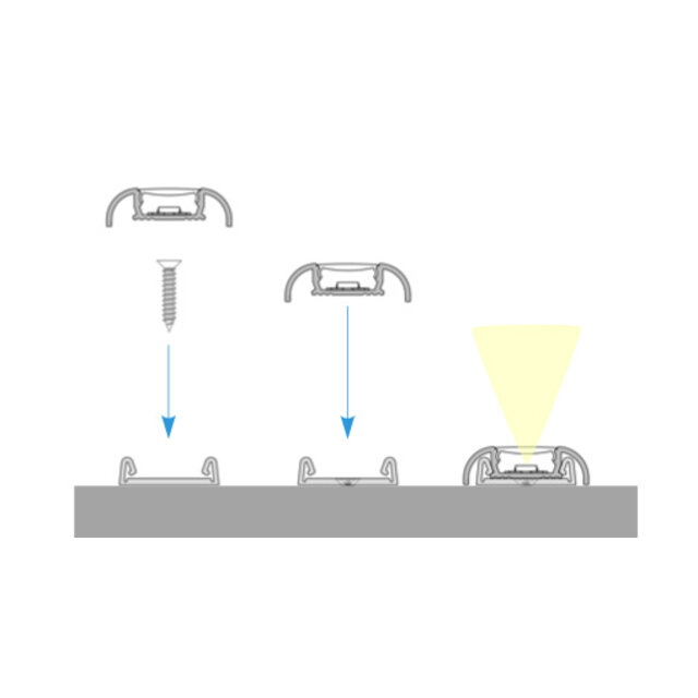 Zwart half gebogen opbouw LED profiel inclusief klikafdekking 28mm x 8mm - 17.1ZWART