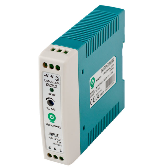 DIN Rail LED voeding 20 watt 12 volt 1,67 Ampère – IP20