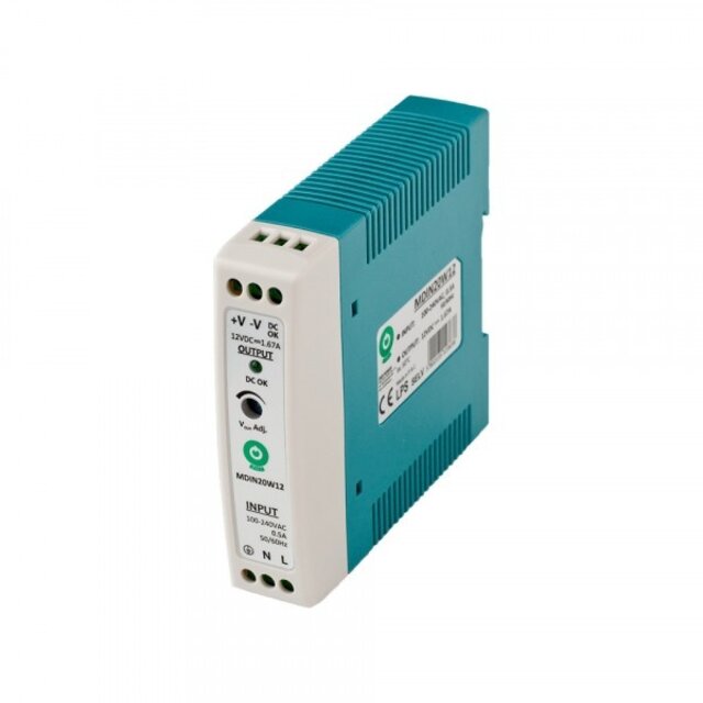 DIN Rail LED voeding 20 watt 12 volt 1,67 Ampère – IP20