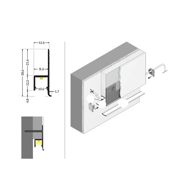 Luksus LED profielen LED inbouw wandprofiel inclusief opaal klikafdekking 38.6 mm x 12,60 mm GIPS10ALU