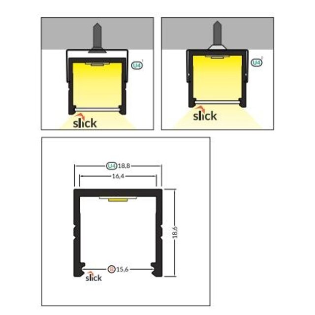 3 meter zwart LED profiel inclusief opaal klikafdekking 18,8mm x 18,6mm - 20ZWART