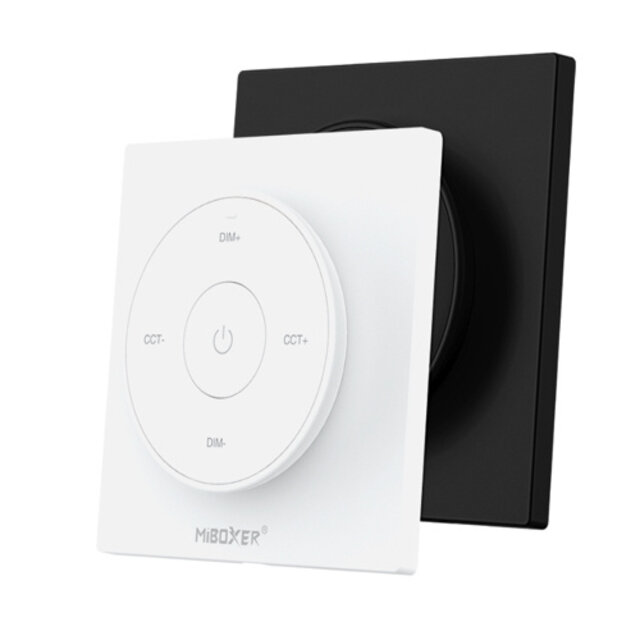 Zwarte enkel kleurige LED wanddimmer – Draadloos – Miboxer K2-B