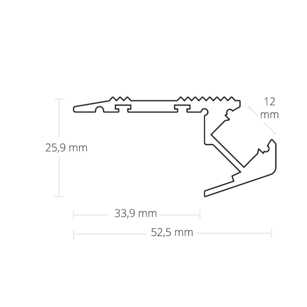 Luksus LED profielen LED trapprofiel inclusief opaal klikafdekking 52,5 mm x 25,9 mm – D12