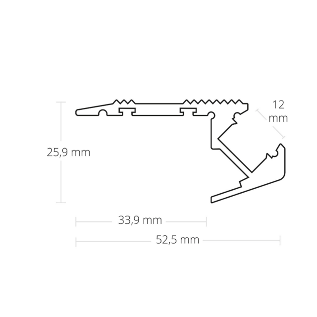 LED trapprofiel inclusief opaal klikafdekking 52,5 mm x 25,9 mm – D12