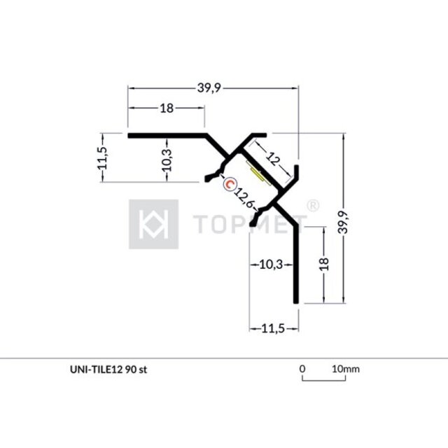 LED stuc tegel binnenhoek profiel 39,9 mm x 39,9 mm C24STUC BINNENHOEK
