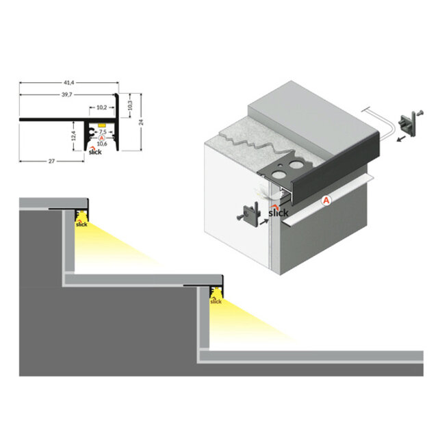 LED tegel en stuc profiel inclusief afdekking 39,7mm x 24mm - Tegel10