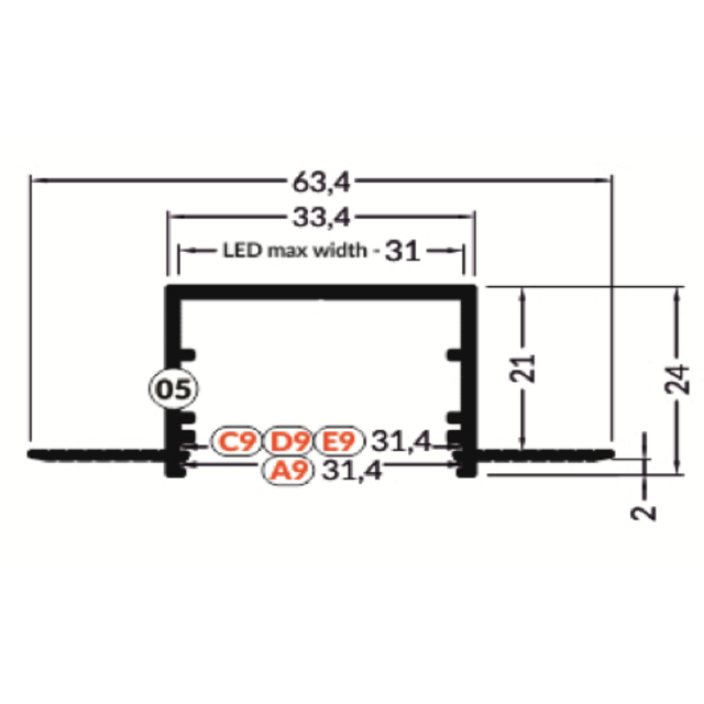 Trimless inbouw LED stuc profiel met afdekking 33,4 mm x 21 mm – XL30TrimlessALU