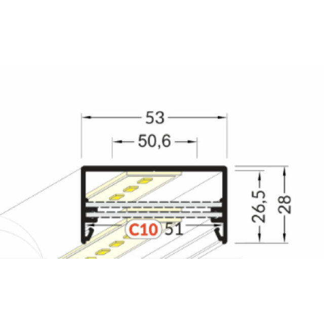 LED profiel XL inclusief afdekking 53mm x 28mm - XL50ALU