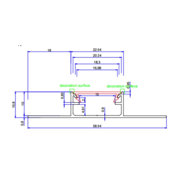 Luksus LED profielen LED tegel en stuc profiel inclusief afdekking 58.04mm x 10,8mm - STUC400