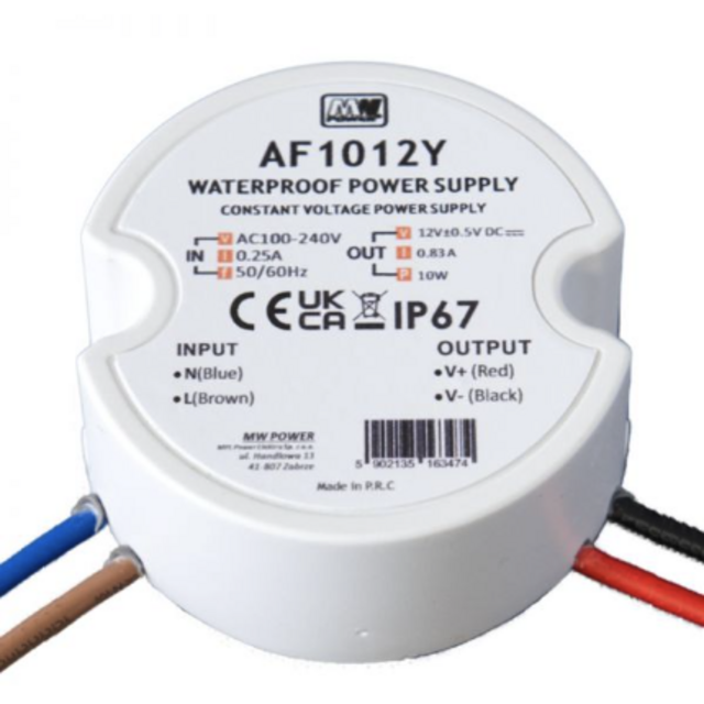 Mini compacte LED voeding 10W 12VDC 0.25A CV – Waterdicht IP67 – AF1012Y