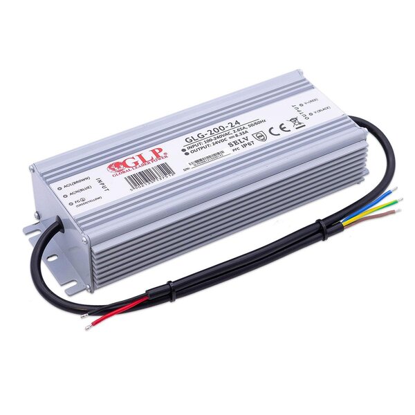 GLP LED voeding  Speciale 110V - 240V LED voeding 200W 24VDC 8,33A CV – Waterdicht IP67 – GLG-200-24