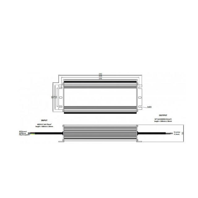 Speciale 110V - 240V LED voeding 200W 24VDC 8,33A CV – Waterdicht IP67 – GLG-200-24
