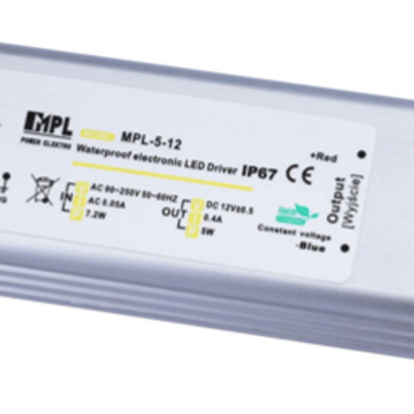 MW Power LED voeding 5 watt 12 volt 0,4 Ampère - IP67 - MPL-5-12