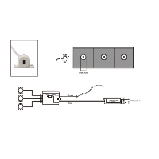 LED hand/deur controller inclusief 1 LED sensor d.m.v. deur openen – Sensor1213