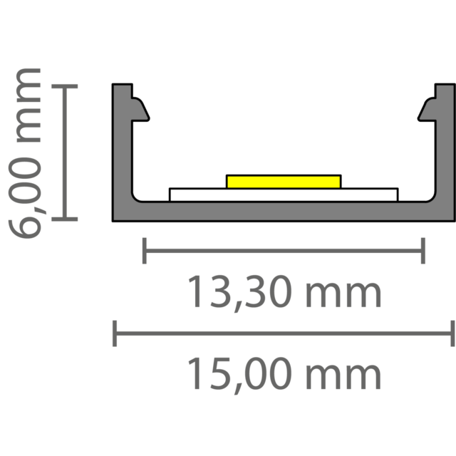 LED profiel inclusief klikafdekking 15mm x 6mm - 301ALU