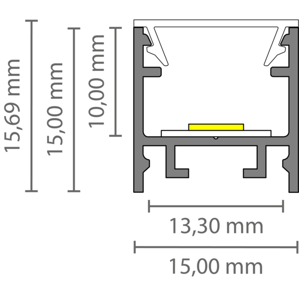 Luksus LED profielen Zwart LED profiel inclusief klikafdekking 15mm x 15,69mm - 302ZWART