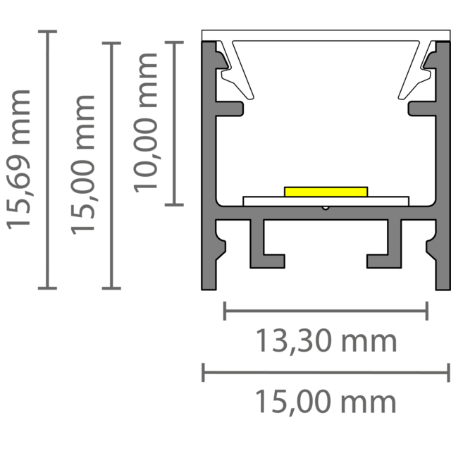 LED  profiel inclusief opaal klikafdekking 15mm x 15,69mm - 302ALU