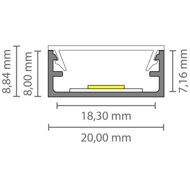 LED profiel inclusief klikafdekking  20 x 8,84mm - 304ALU