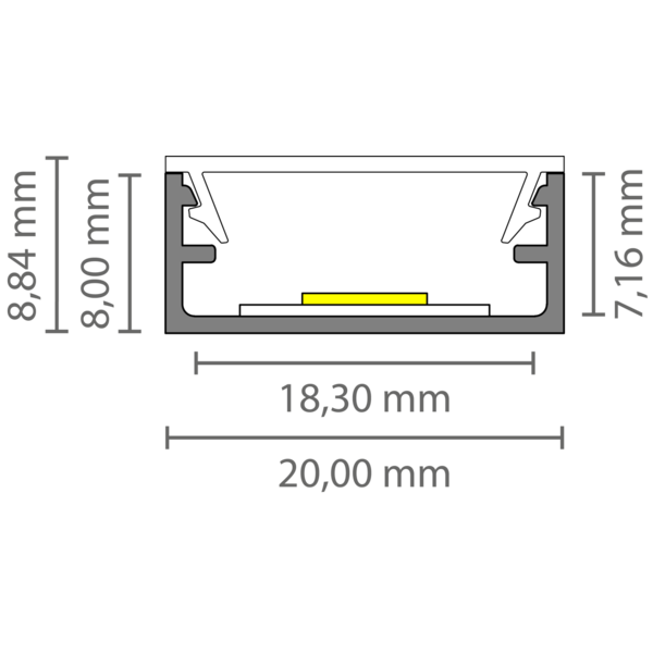 Luksus LED profielen Wit LED profiel inclusief klikafdekking 20.69 x 11.84 mm - 304WIT