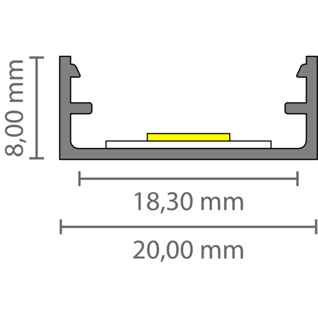 Zwart LED profiel inclusief klikafdekking  20 x 8,84mm mm - 304ZWART
