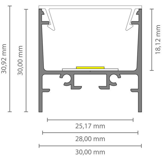 Wit LED profiel inclusief opaal klikafdekking  30 mm x 30,92 mm - XL306WIT