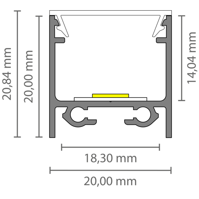 LED profiel inclusief opaal klikafdekking - 20mm x 20mm - 318ALU