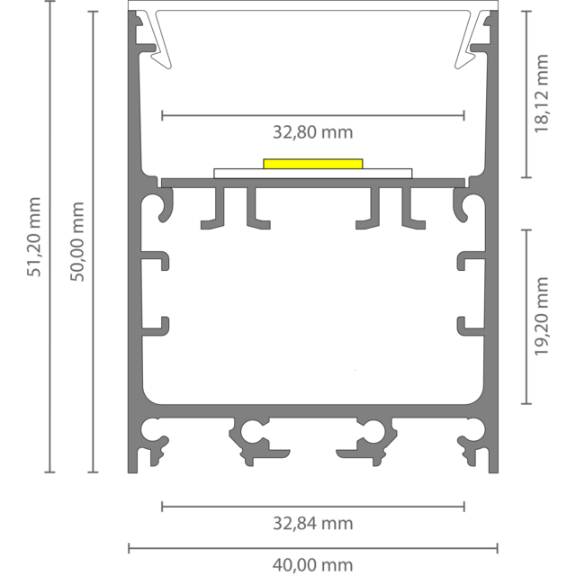 LED profiel inclusief klikafdekking 40mm x 50mm - XL340ALU