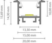 LED inbouw profiel inclusief klikafdekking 15mm x 15.69mm - 303ALU