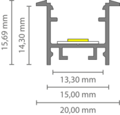 LED inbouw profiel inclusief klikafdekking 15mm x 15.69mm - 303ALU